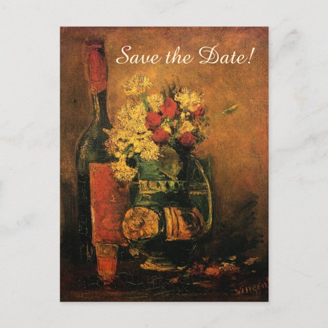 Van Gogh Save the Date mit Blume und Wein! Ankündigungspostkarte (Vorderseite)