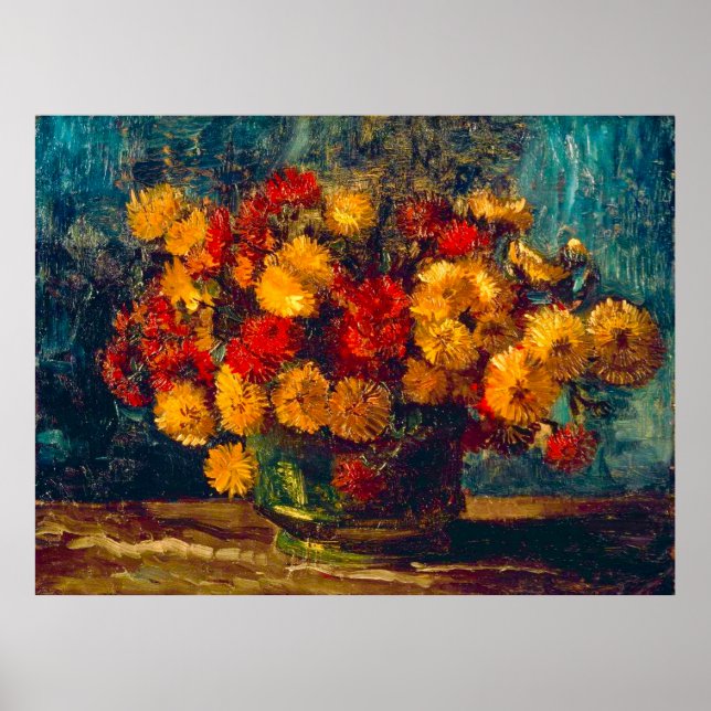 Van Gogh-Schale mit Chrysanthemen  Poster (Vorne)