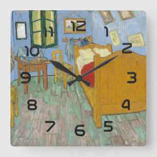 Van Gogh Schlafzimmer in Arles - Klassisches Gelb  Quadratische Wanduhr