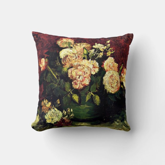 Van Gogh: Schüssel mit Pfingstrosen und Rosen Kissen (Vorderseite)