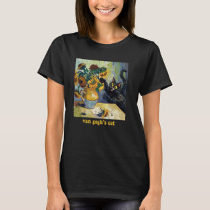 Van Gogh schwarze Katze mit Sonnenblumen Künstler T-Shirt