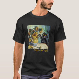 Van Gogh Schwarze Katze mit Sonnenblumen Malerei K T-Shirt