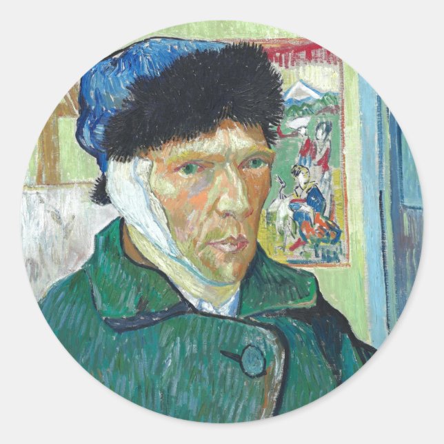 Van Gogh selbst-portrait Bandaged Ear Art Malerei Runder Aufkleber (Vorderseite)