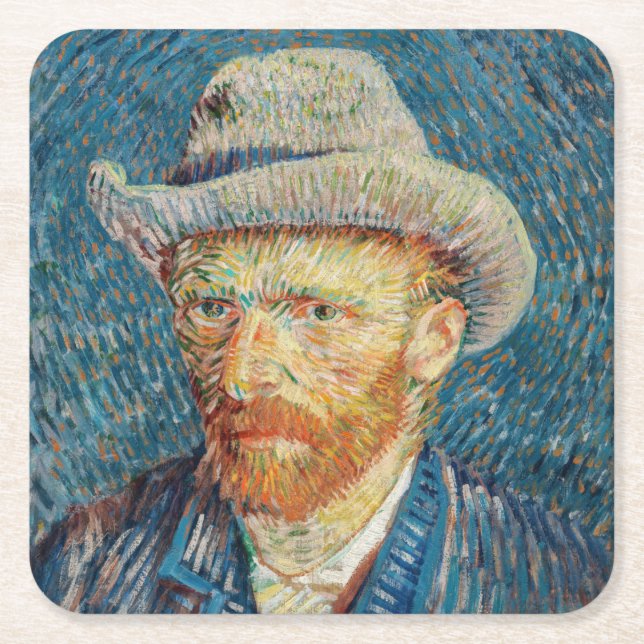 Van Gogh - Selbstportrait mit einem grauen Filthut Rechteckiger Pappuntersetzer (Vorderseite)
