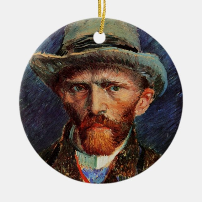 Van Gogh; Selbstportrait mit grauem Filthut Keramik Ornament (Vorne)