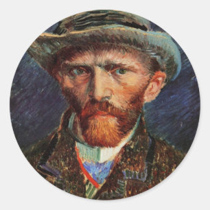 Van Gogh; Selbstportrait mit grauem Filthut Runder Aufkleber