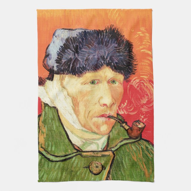 Van Gogh - Selbstportrait mit verbündetem Ohr & Ro Geschirrtuch (Vertikal)