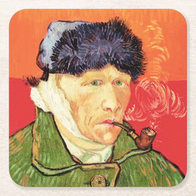 Van Gogh - Selbstportrait mit verbündetem Ohr & Ro Rechteckiger Pappuntersetzer (Vorderseite)
