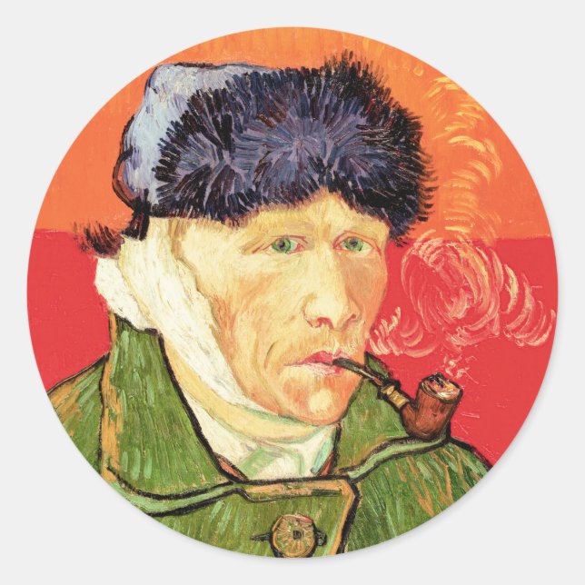Van Gogh - Selbstportrait mit verbündetem Ohr & Ro Runder Aufkleber (Vorderseite)