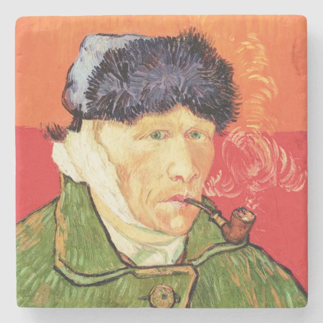 Van Gogh - Selbstportrait mit verbündetem Ohr & Ro Steinuntersetzer (Vorderseite)