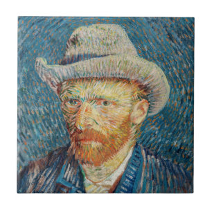 Van Gogh - Selbstporträt mit grauem Filzhut Fliese