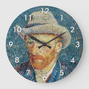Van Gogh - Selbstporträt mit grauem Filzhut Große Wanduhr
