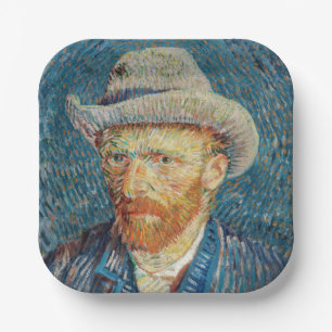Van Gogh - Selbstporträt mit grauem Filzhut Pappteller