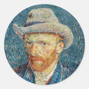 Van Gogh - Selbstporträt mit grauem Filzhut Runder Aufkleber