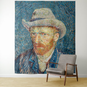 Van Gogh - Selbstporträt mit grauem Filzhut Wandteppich