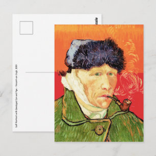 Van Gogh - Selbstporträt mit verborgenem Ohr & Pfe Postkarte