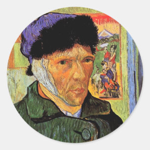 Van Gogh; Selbstporträt mit verbundenem Ohr Runder Aufkleber