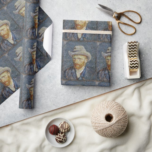 Van Gogh Self Portrait Gray Felt Hat Malerei Art Geschenkpapier (Kunsthandwerk)