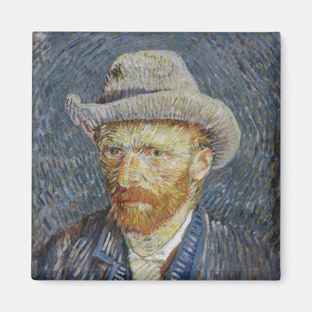 Van Gogh Self Portrait Gray Felt Hat Malerei Art Magnet (Vorne)