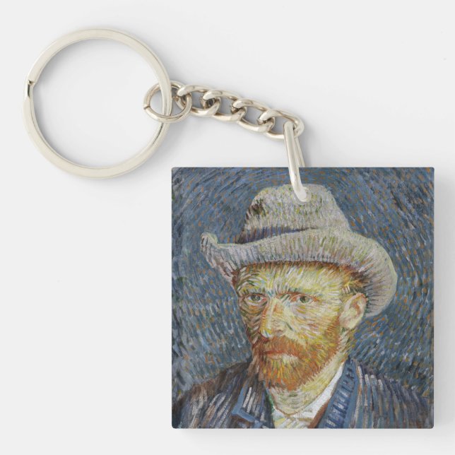 Van Gogh Self Portrait Gray Felt Hat Malerei Art Schlüsselanhänger (Vorderseite)