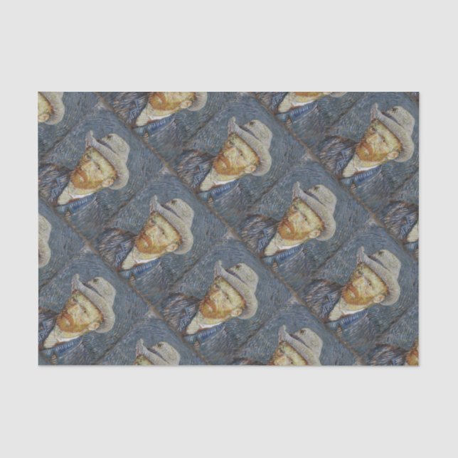 Van Gogh Self Portrait Gray Felt Hat Malerei Art Seidenpapier (Vorderseite)