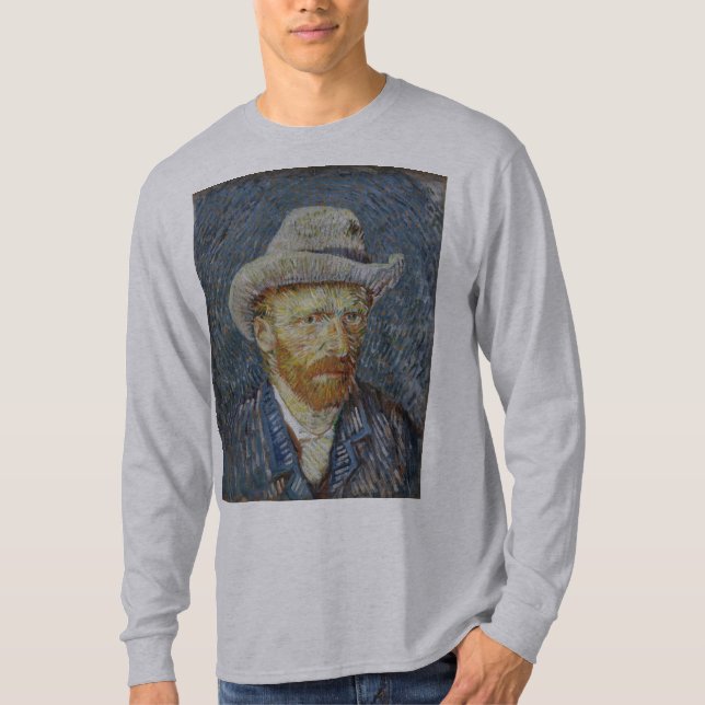 Van Gogh Self Portrait Gray Felt Hat Malerei Art T-Shirt (Vorderseite)