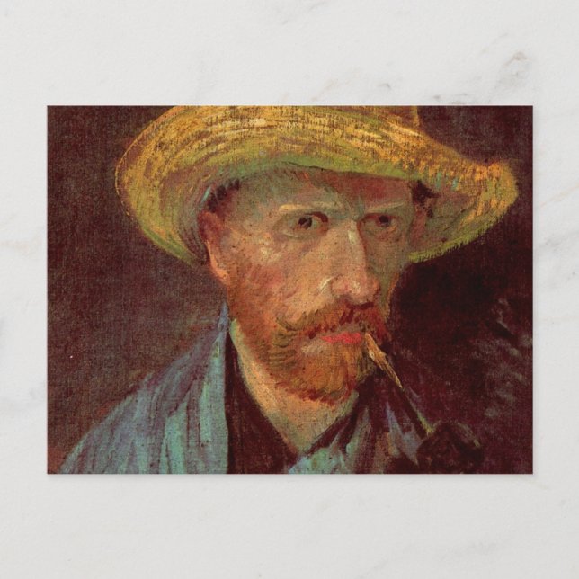 Van Gogh Self Portrait with Straw Hat and Pipe Postkarte (Vorderseite)