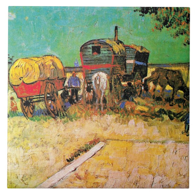 Van Gogh - Sinti und Roma Camp mit Pferdeschrei Fliese (Vorderseite)