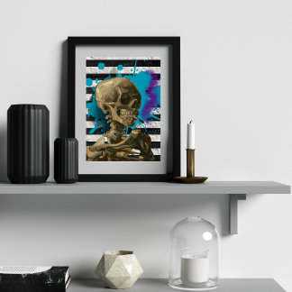 Van Gogh Skelett mit brennender Zigarette Pop Art Poster