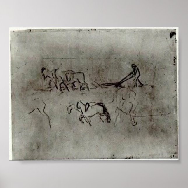 Van Gogh - Skizzen von Bauern mit Pferden Poster (Vorne)
