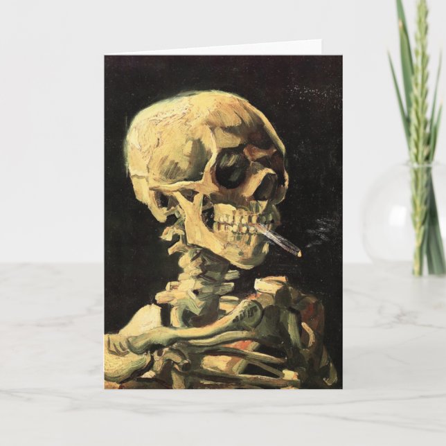 Van Gogh Skull mit brennendem Zigarettengrüßwagen Karte (Vorderseite)