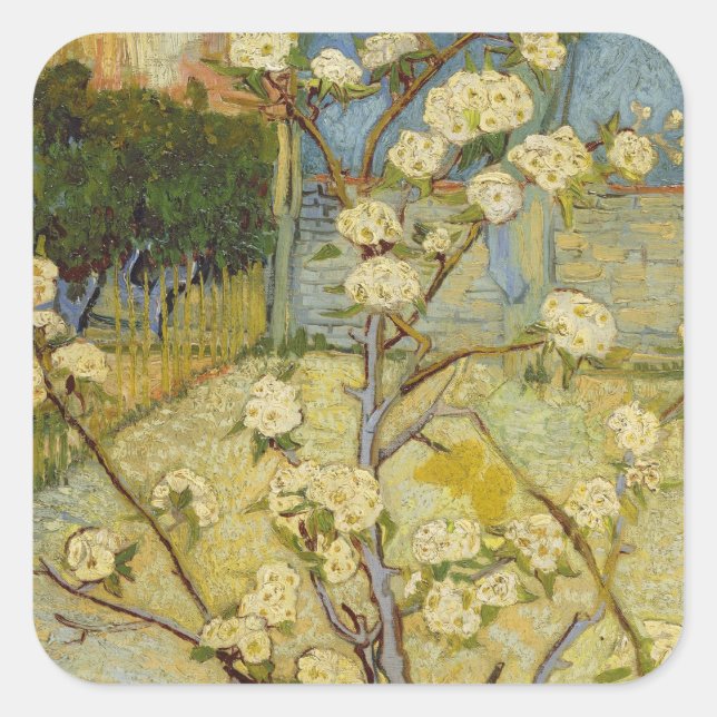 Van Gogh Small Pear Tree in Blossom (F405) Quadratischer Aufkleber (Vorderseite)