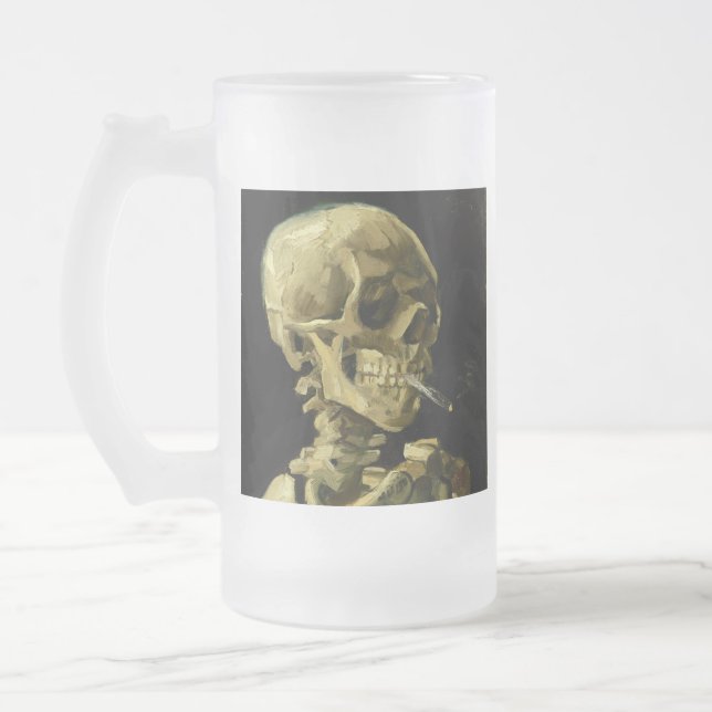 Van Gogh Smoking Skeleton Mattglas Bierglas (Links)