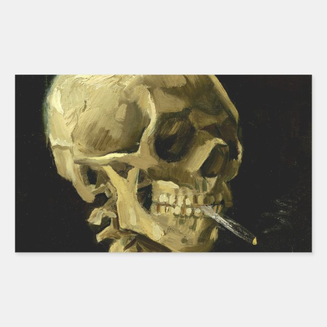 Van Gogh Smoking Skeleton Rechteckiger Aufkleber (Vorderseite)