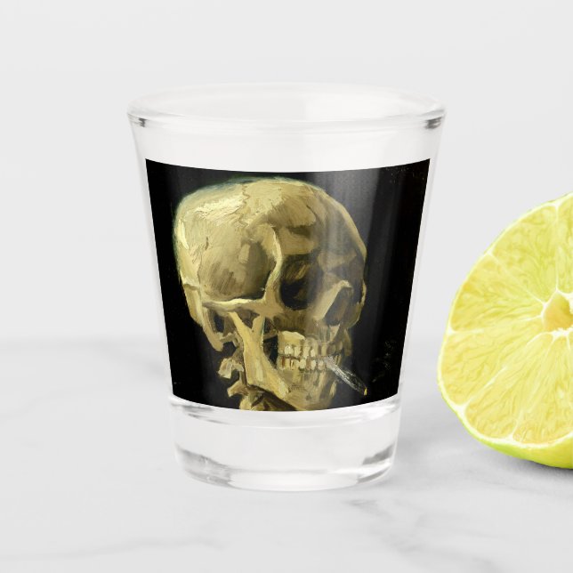 Van Gogh Smoking Skeleton Schnapsglas (Vorderseite)