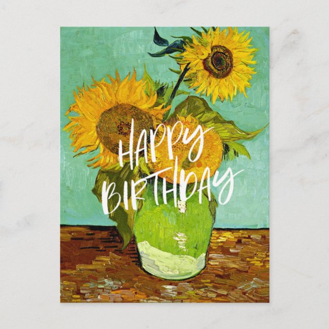 Van Gogh - Sonnenblumen, Drei, Happy Birthday! Postkarte (Vorderseite)