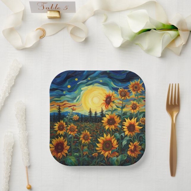 Van Gogh Sonnenblumen Gemälde Pappteller (Hochzeit)
