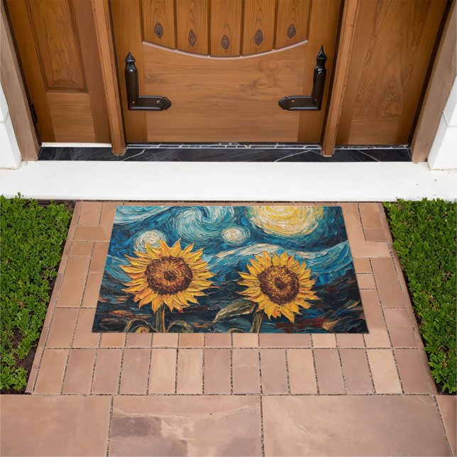 Van Gogh Sonnenblumen und Sternennacht Fußmatte (Außenbereich)