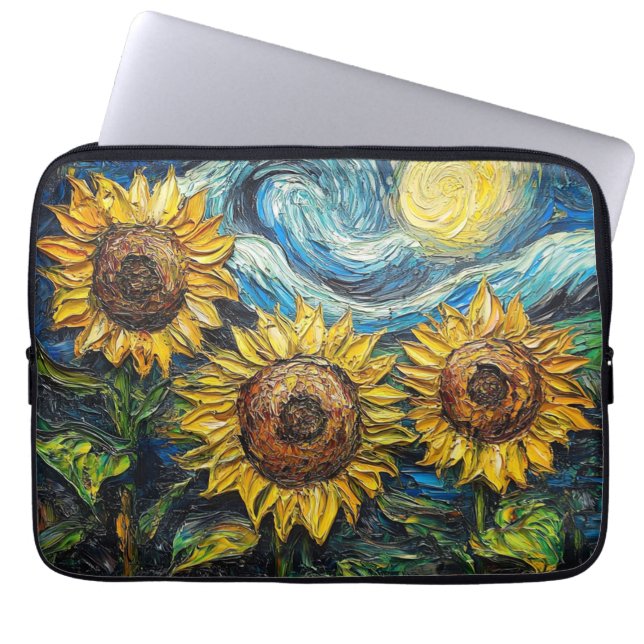 Van Gogh Sonnenblumen und Sternennacht Laptopschutzhülle (Vorderseite)