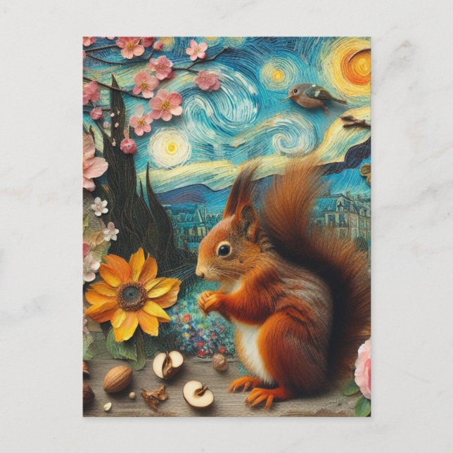 Van Gogh Squirrel Collage Postkarte (Vorderseite)