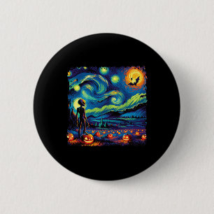Van Gogh Starry Night Alien Man Halloween Fall Pum Button