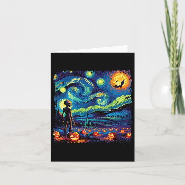 Van Gogh Starry Night Alien Man Halloween Fall Pum Karte (Vorderseite)