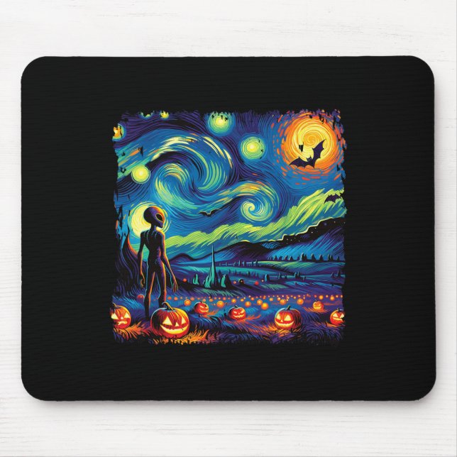 Van Gogh Starry Night Alien Man Halloween Fall Pum Mousepad (Vorne)