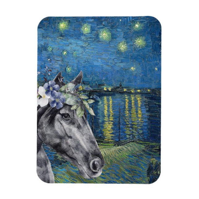 Van Gogh Starry Night and Black Horse Magnet (Vertikal)