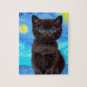 Van Gogh Starry Night Black Cat