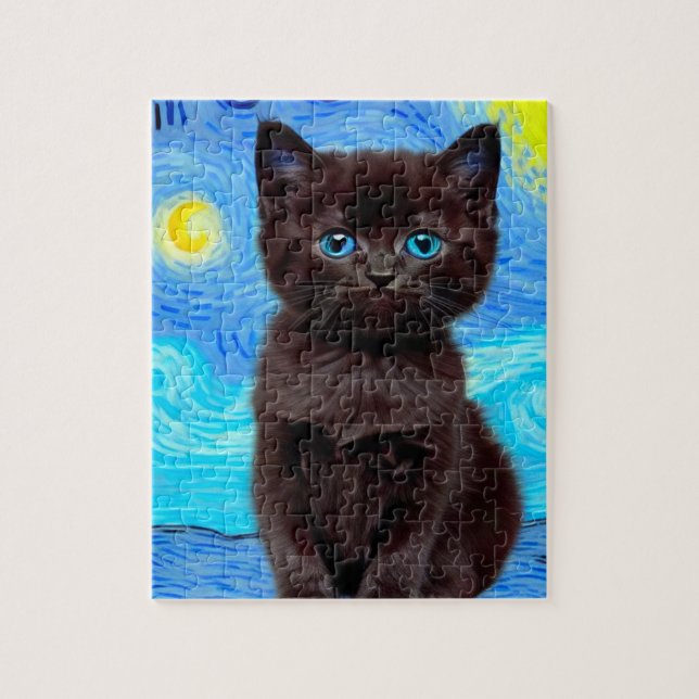 Van Gogh Starry Night Black Cat (Vertikal)