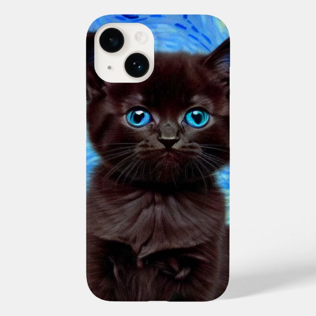 Van Gogh Starry Night Black Cat Case-Mate iPhone 14 Hülle (Rückseite)