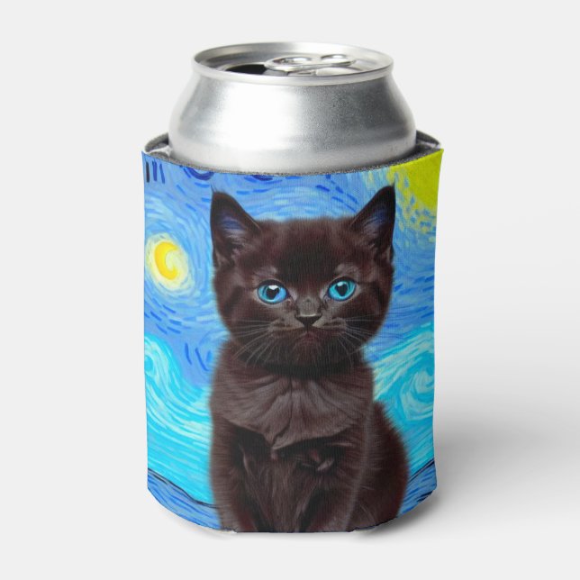 Van Gogh Starry Night Black Cat Dosenkühler (Kanne Vorderseite)