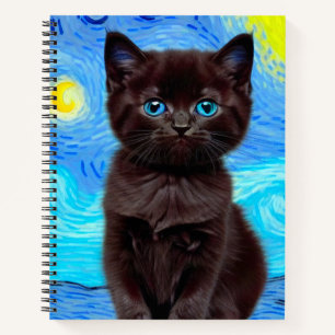 Van Gogh Starry Night Black Cat Notizbuch