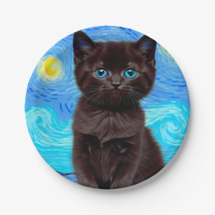 Van Gogh Starry Night Black Cat Pappteller